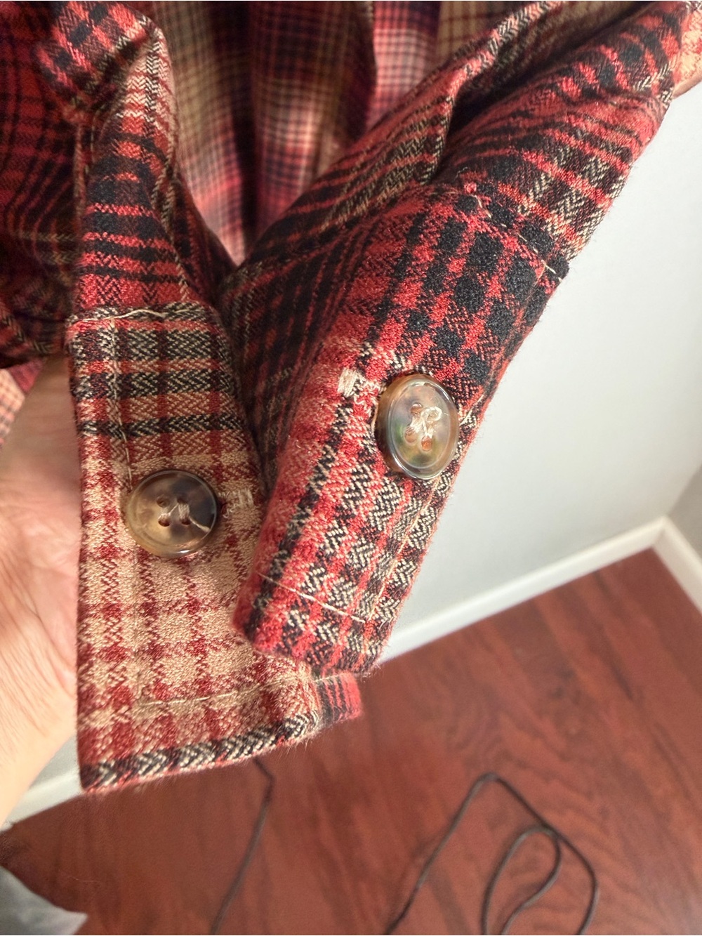 Full Zip Plaid Flannel Shirt Long Sleeve Red Brown Shacket Oversized Top Sz Larg - Picture 9 of 11
